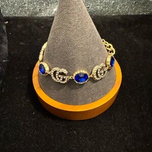 Gucci Marmont GG Feline Gold Bracelet with Blue Accents